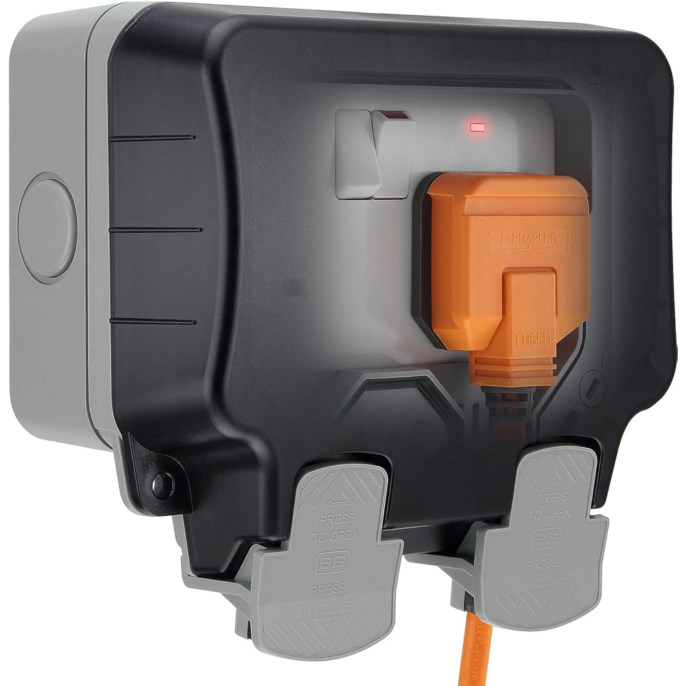 Electrical Outdoor Double Switched Power Wall Plug Socket, Weatherproof, Nexus Storm, Grey, 13A, IP66 Rated, WP22