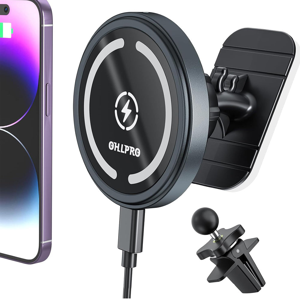 MagSafe Car Mount Charger iPhone Wireless 15W Fast Charging Gray