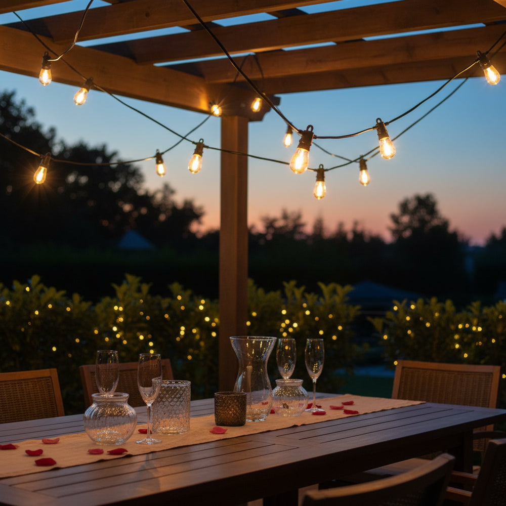 Outdoor Festoon Lights 24V 15M with Remote, IP65 Waterproof S14 Bulbs