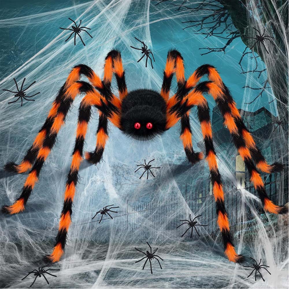 Halloween Outdoor Giant Spider Decoration with Web and Spiders Set