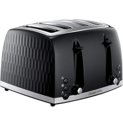 Russell Hobbs Honeycomb 4 Slice Toaster – Extra Wide Slots, 6 Browning Levels, High Lift, Frozen/Cancel/Reheat, 1500W, Black Gloss Finish