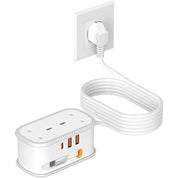 UK to US Plug Adapter with 1.5M Extension Cable, 2 Way Outlets, 3 USB Ports & Retractable USB-C Cable – Type B Travel Adaptor