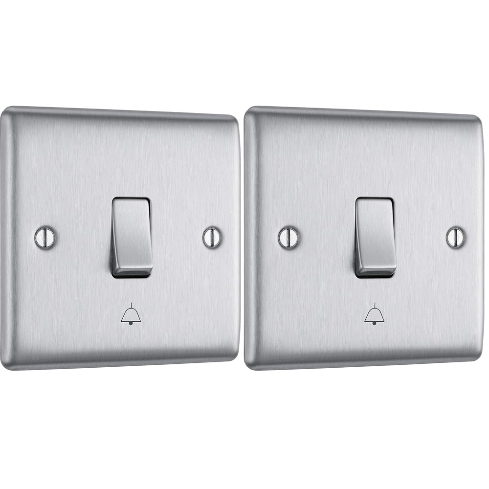 BG Electrical Single Retractive Bell Push Switch, Raised and Slim Profile, Round Edges, 1 Way, Nexus Metal, 10A, NBS14 (Pack of 2)