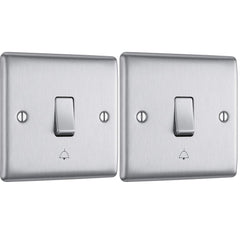 BG Electrical Single Retractive Bell Push Switch, Raised and Slim Profile, Round Edges, 1 Way, Nexus Metal, 10A, NBS14 (Pack of 2)