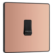 BG Electrical Single Retractive Press Switch, Screwless Front Plate, Round Edges, 1 Way, Evolve, Polished Copper, 10A, PCDCP14B