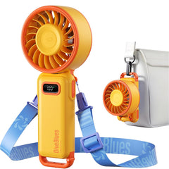 Diveblues Portable Turbo Fan, Handheld Fan 3-in-1 Neck Desk Foldable Design with Stepless Speed Control, Digital Display, USB-C Rechargeable, Up to 12H Cooling for Travel & Outdoor