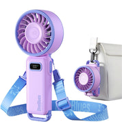 Diveblues Portable Turbo Fan, Handheld Fan 3-in-1 Neck Desk Foldable Design with Stepless Speed Control, Digital Display, USB-C Rechargeable, Up to 12H Cooling for Travel & Outdoor