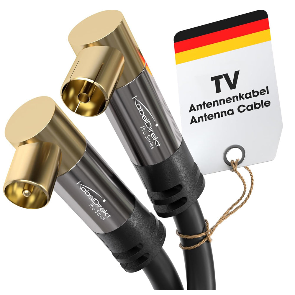 KabelDirekt – 4K TV Aerial Cable, Coaxial Cable, 90° Angled – 2m – Digital & Analogue – Available in 0.5-20m (Angled Plug/Socket, DVB-C/DVB-T/DVB-S, black)