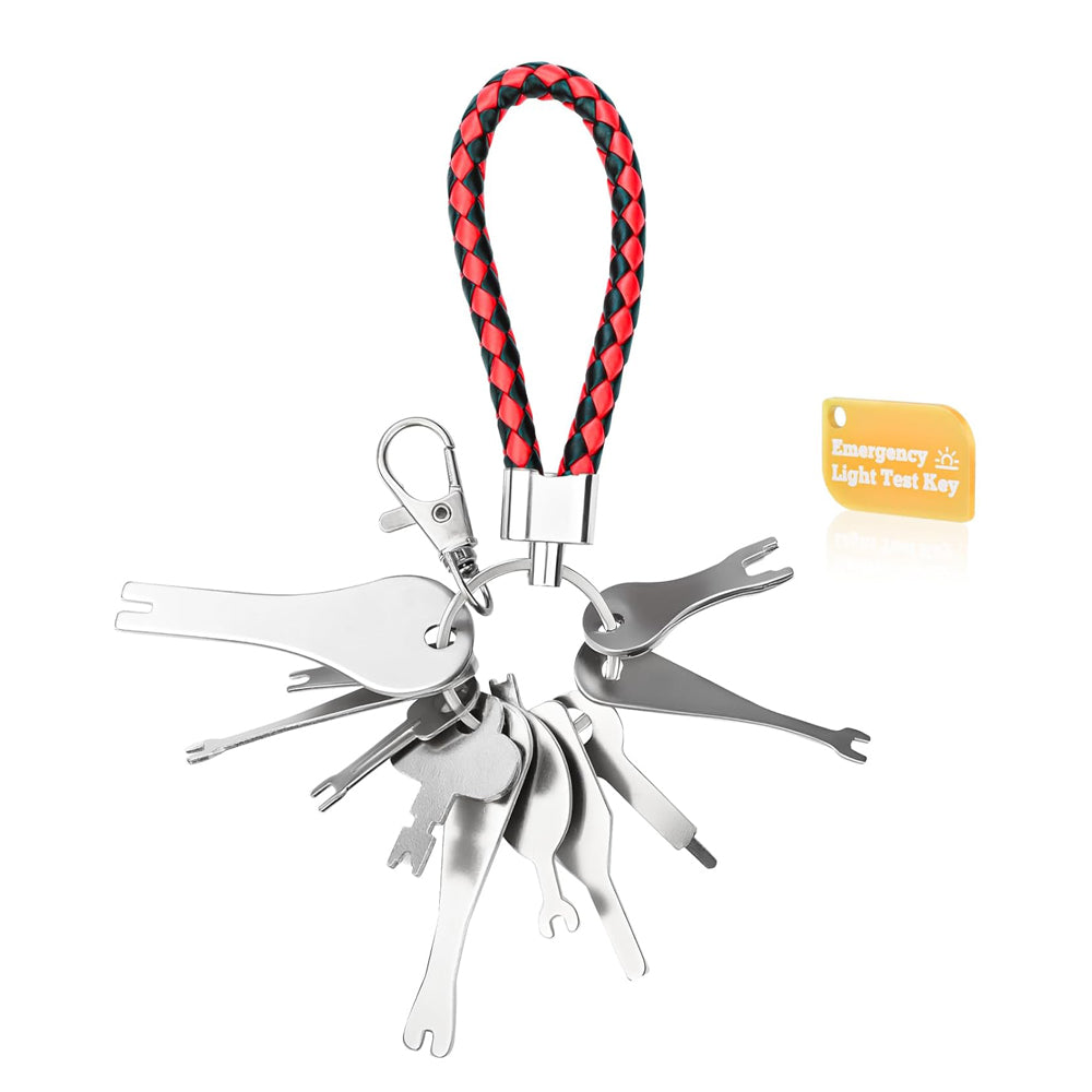 Emergency Light Test Key Set 11 Pack with Braided Key Ring
