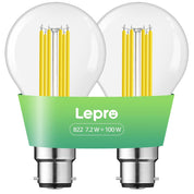 B22 LED Filament Bulb 7.2W 1521lm Warm White Pack of 2