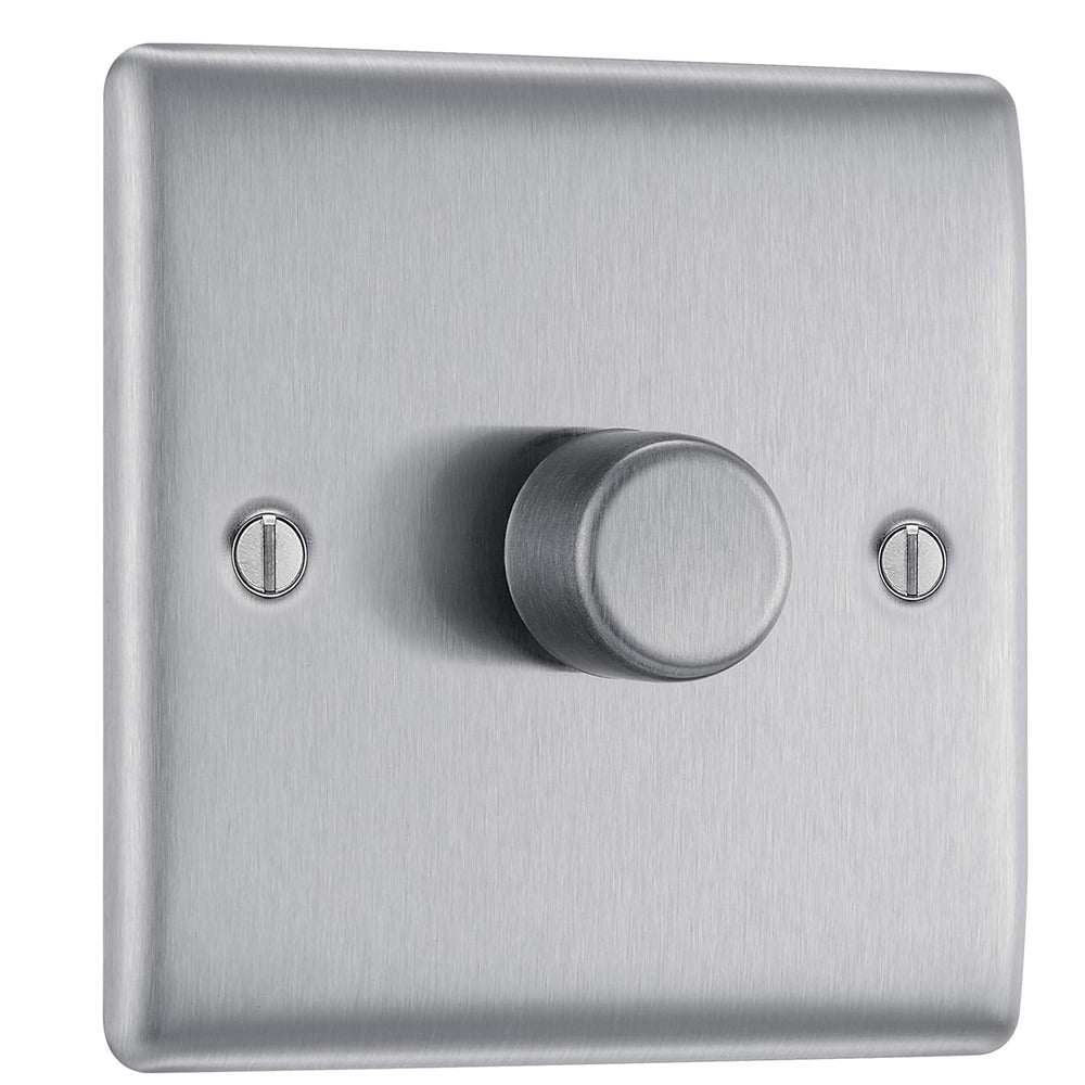 Single Dimmer Intelligent Light Switch Brushed Steel 2-Way 400W