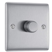 Single Dimmer Intelligent Light Switch Brushed Steel 2-Way 400W