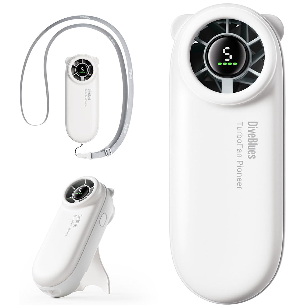 Diveblues Portable Handheld Turbo Fan, 4000mAh Rechargeable Pocket Hand Fan, Up to 16 Hours, Hand Fan with 5 Speeds Powerful Cooling for Travel/Summer/Outdoor/Lash/Purse