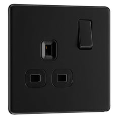 BG Electrical Single Switched Power Plug Wall Socket, Screwless Front Plate, Slim Profile, Premium Flatplate, Matt Black, 13A, FFB21B