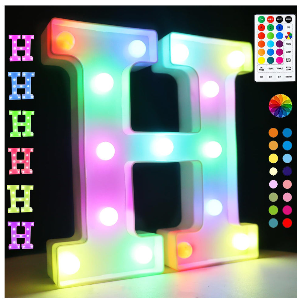 Light Up Colorful LED Marquee Letter H with Remote Timer
