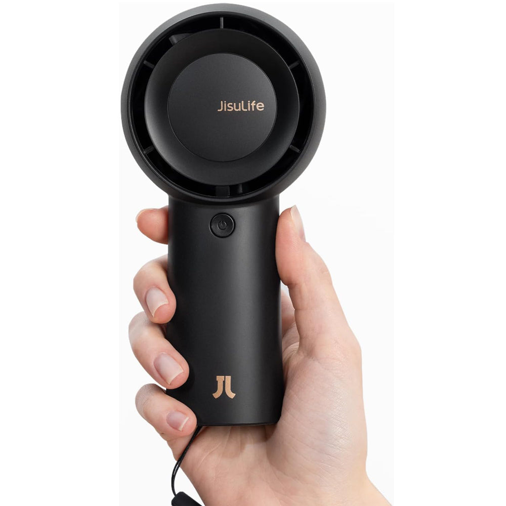 JISULIFE Portable Handheld Turbo Fan [18H Max Cooling Time], 6000mAh USB Rechargeable Personal Battery Operated Lash Small Pocket Fan with 5 Speeds for Travel/Outdoor/Home/Office - Black