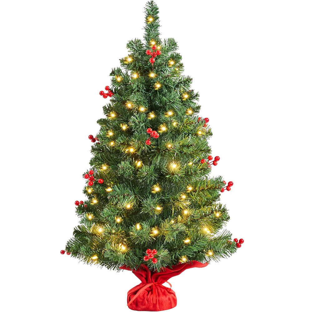 3ft pre-lit tabletop mini Christmas tree with warm LED festive lights