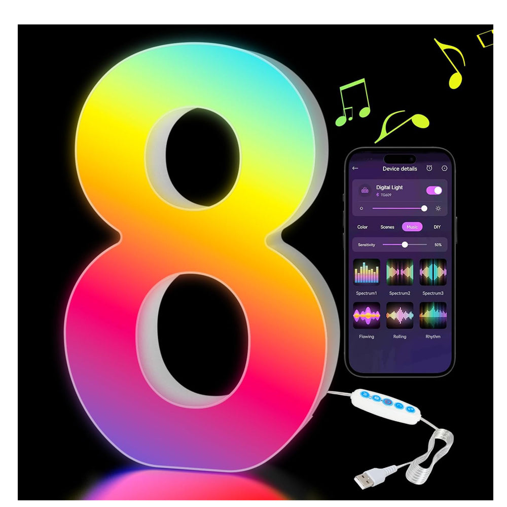 RGB LED Number Light 8 USB App Control Dimmable