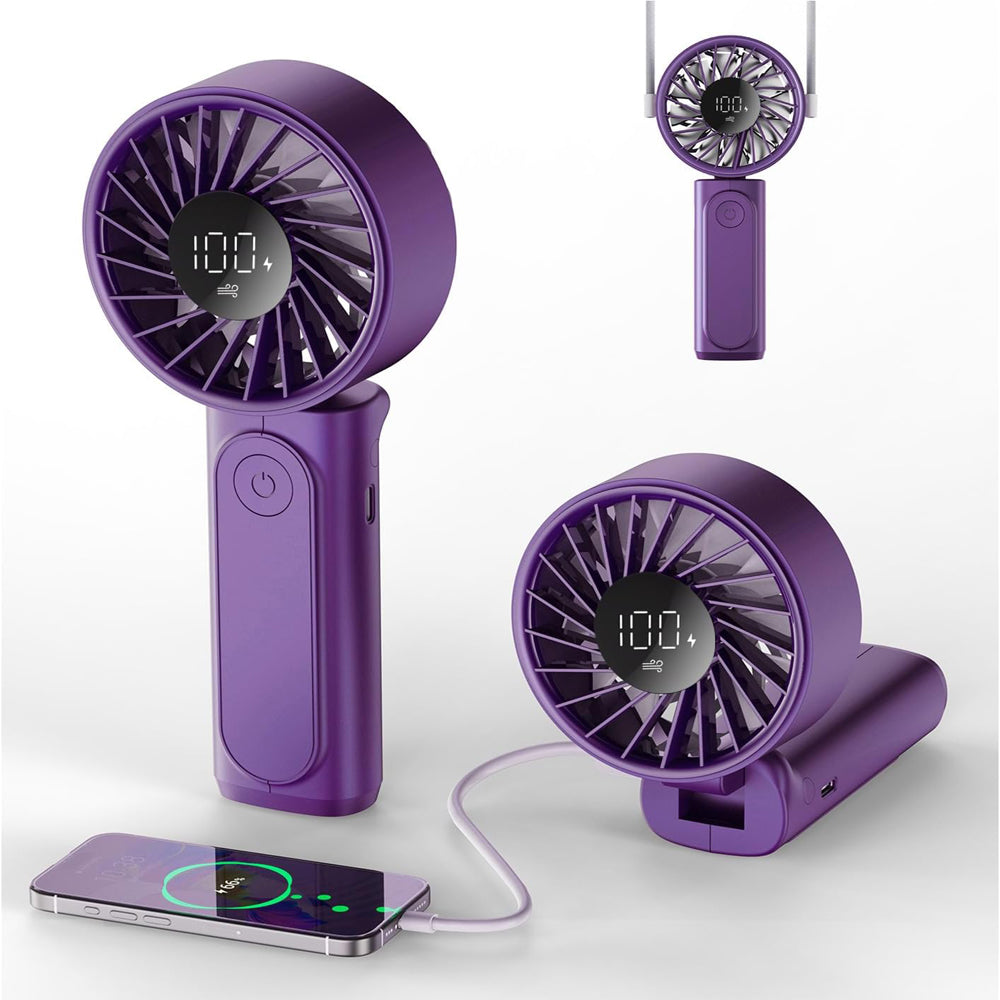 Handheld Fan, Portable Fan with 4000mAh Rechargeable Battery, LED Display Hand Fan with 6 Speeds, Mini Fan 180° Foldable for Home Office Travel Outdoor Bedroom