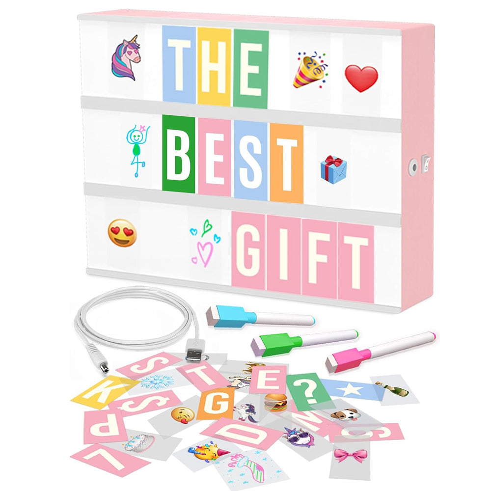 Pink A4 LED Lightbox with 312 Letters & Emoji, USB Powered