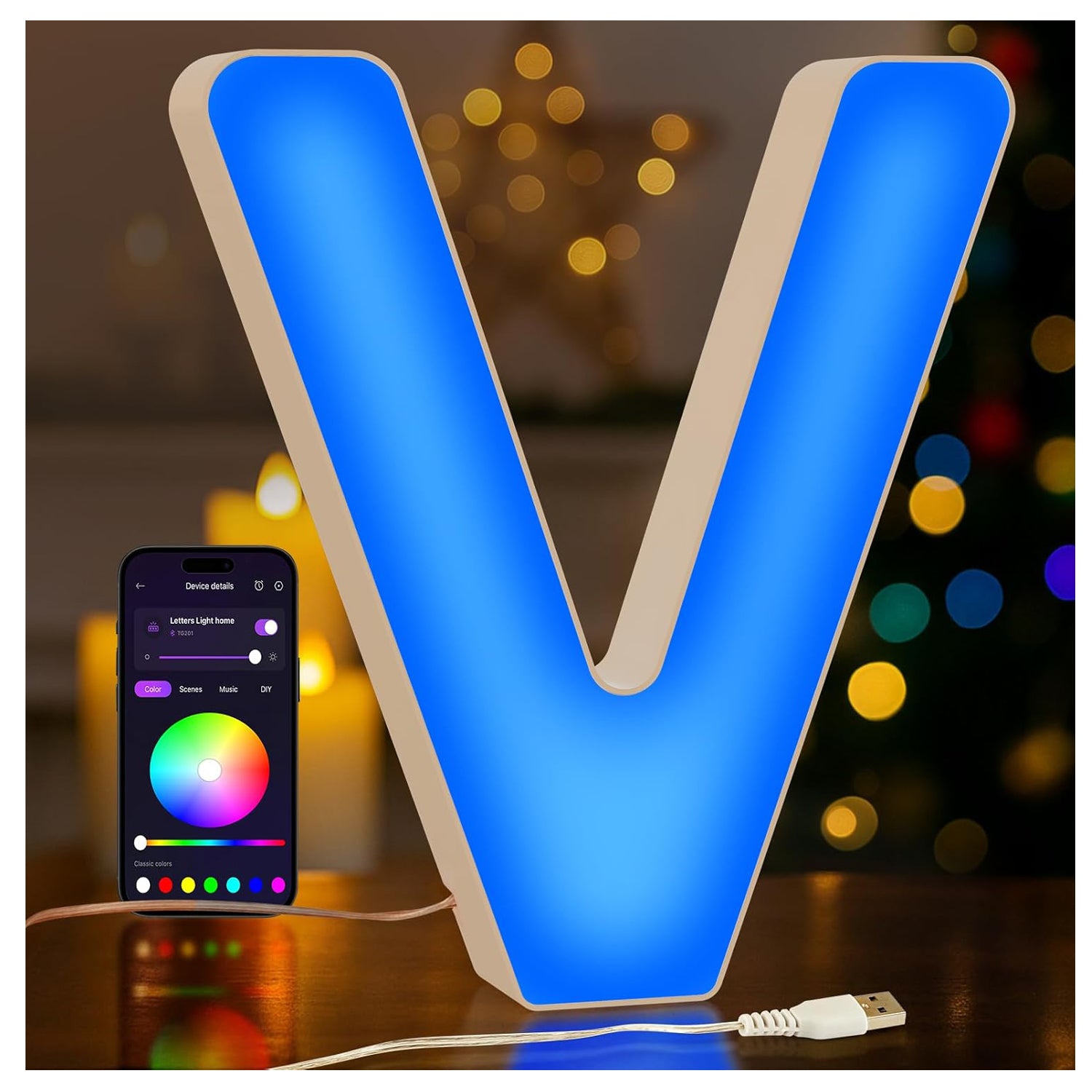 LED Letter V Colour Changing USB Night Light