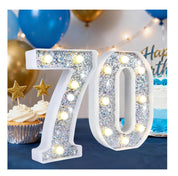 LED Silver Number 70 Light – Battery Powered Party Decoration
