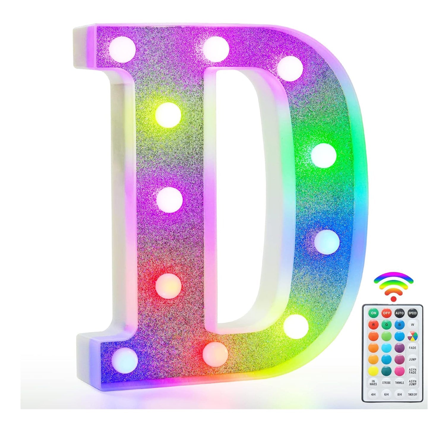 Glitter LED Letter Light D with Remote 18 Colors