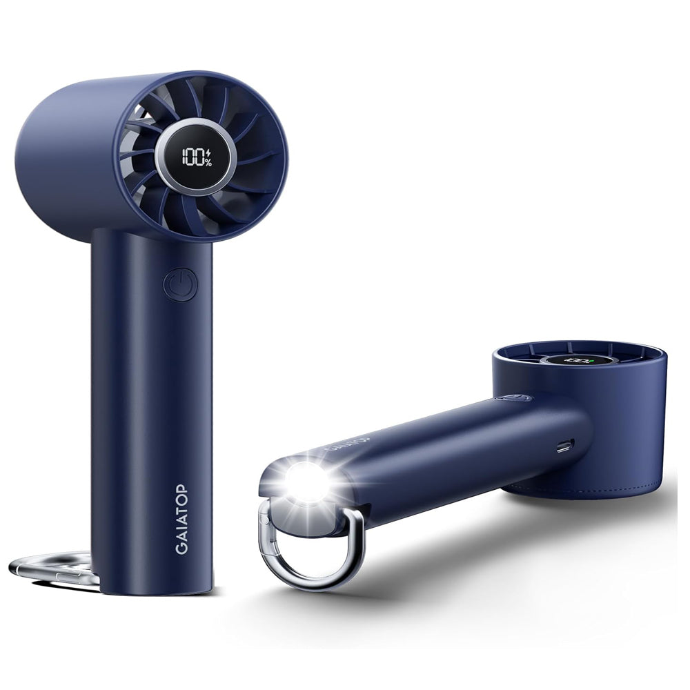 Turbo Handheld Fan with LED Torch & Clasp Base
