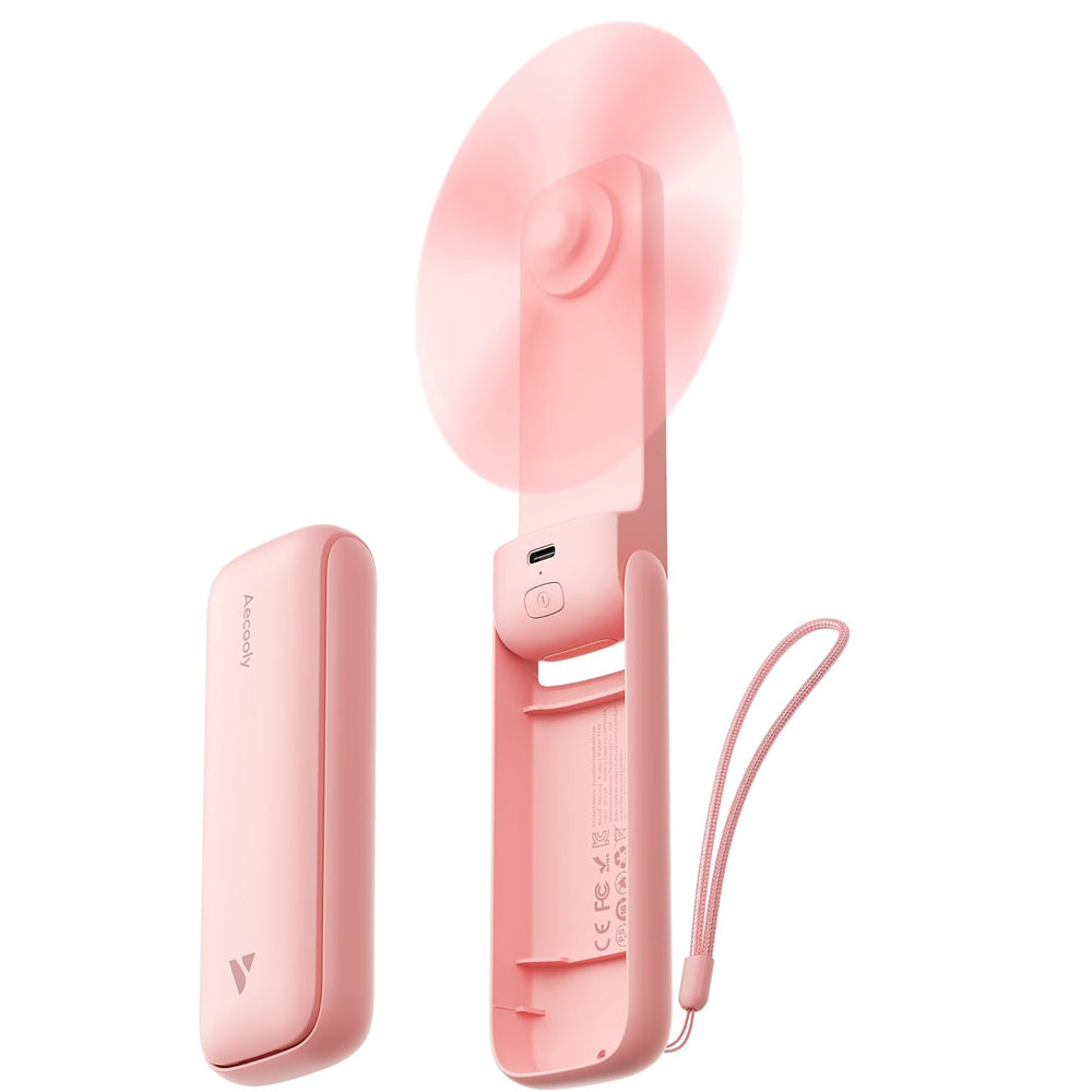Aecooly Slim Portable Fan, Thin Handheld Fan, USB Rechargeable Mini Personal [24H Max Cooling Time], Battery Powered Small Foldable Pocket for Travel, Summer, Gifts for Women, Girls -Pink