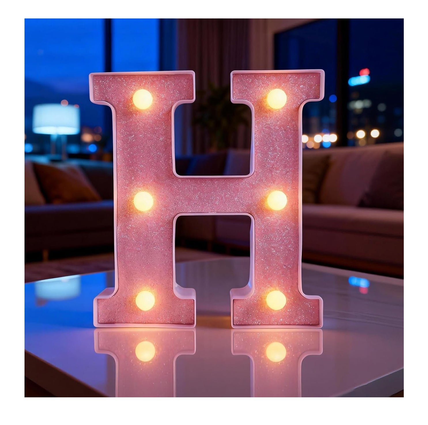 Pink LED Letter H Light – Warm Battery-Powered Night Light