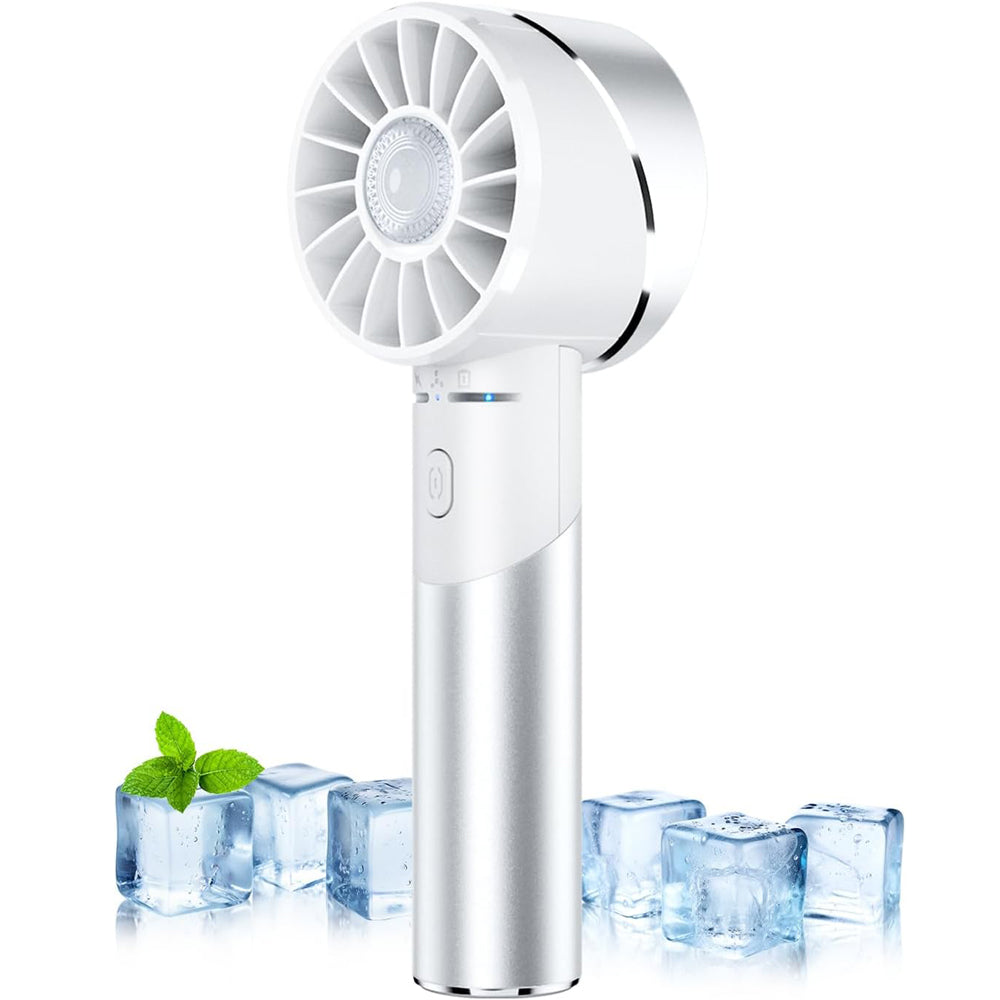Handheld Fan, Mini Alloy Metal Personal Fan, USB Rechargeable High-Speed 16H Lasting Battery 4 Adjustable Speeds Portable Turbo Fan, Small Pocket Hand Fan for Travel, Summer Gift (White)