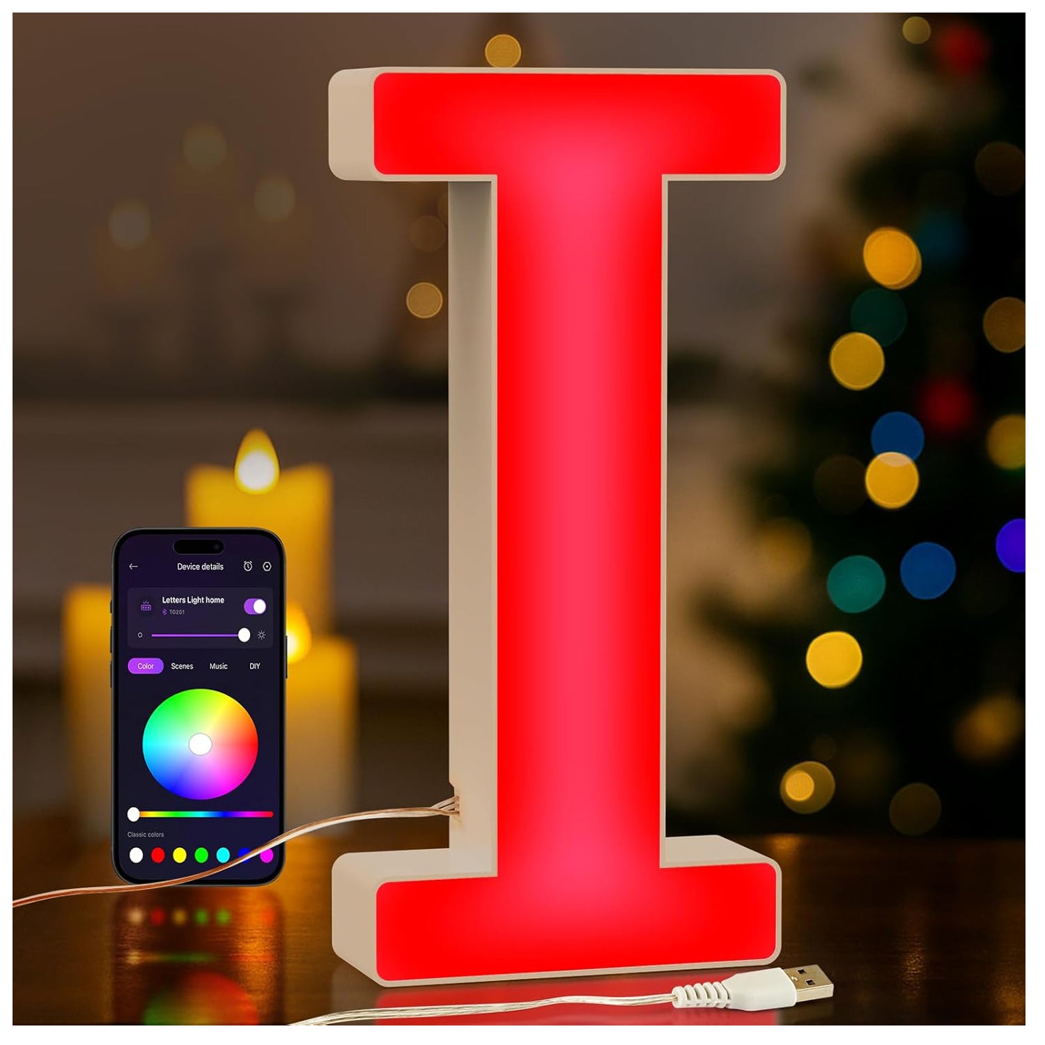 LED Light Up Letter I – USB Colour Changing Night Light with APP Control, Alphabet Sign for Wall or Table, Gift for Girls, Teens, Mum – Birthday, Christmas, Home Decor