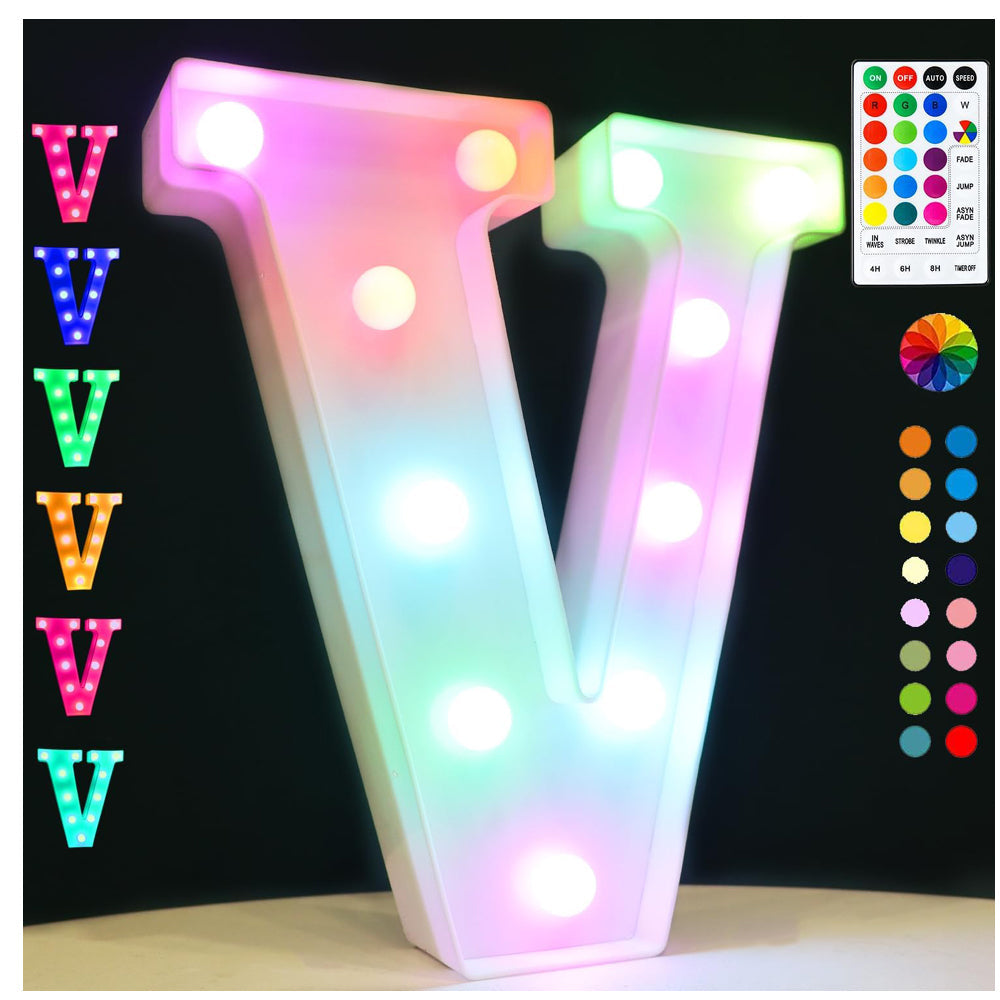 RGB LED Marquee Letter V Light with Remote