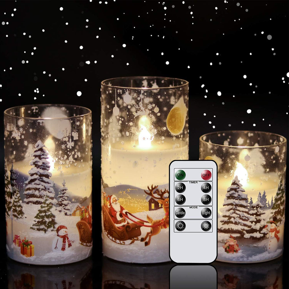 Flameless Glass Santa Claus LED Candles with Remote Control 3 Pack