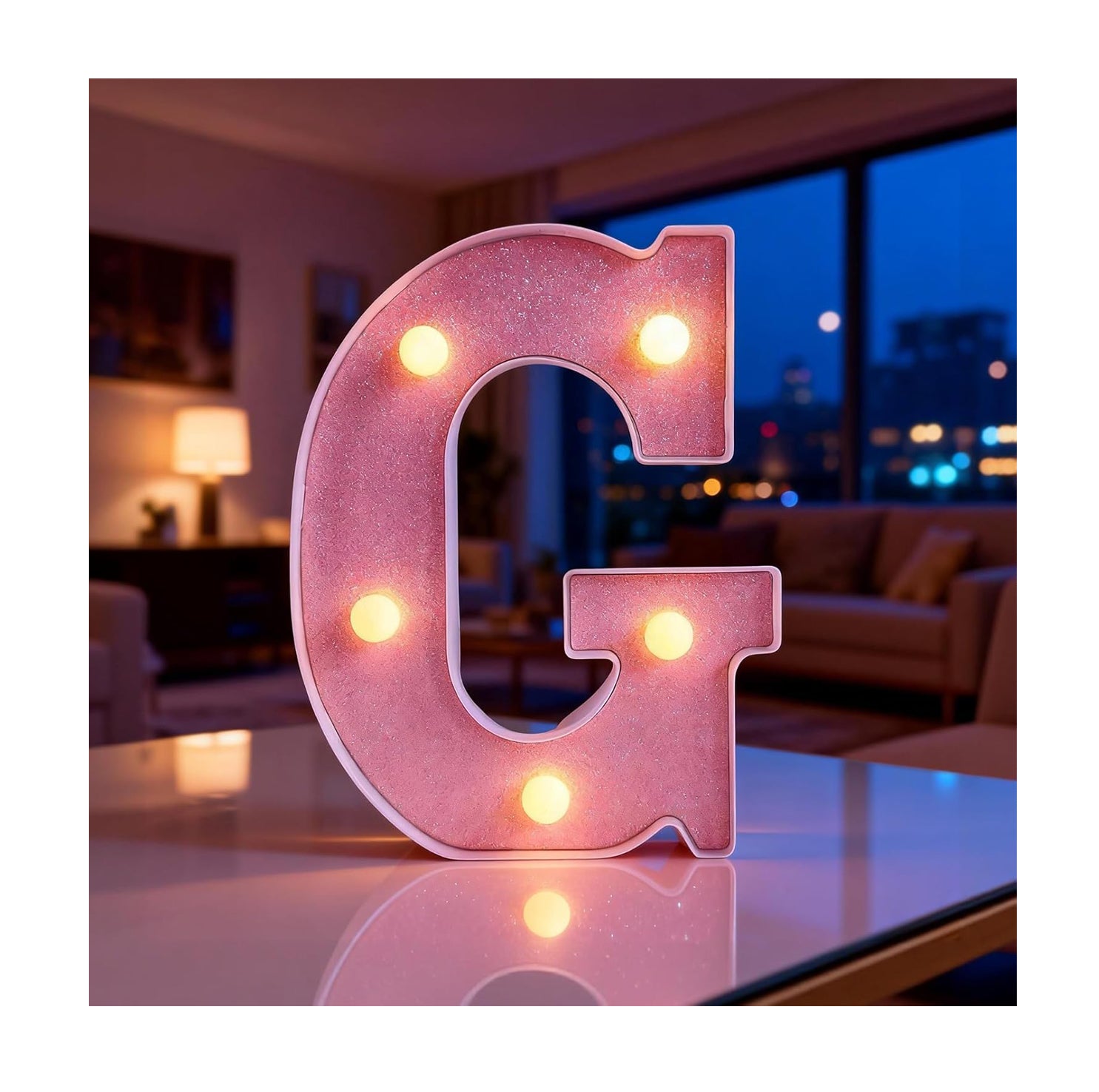 Pink LED Letter G Light – Warm Battery-Powered Night Light