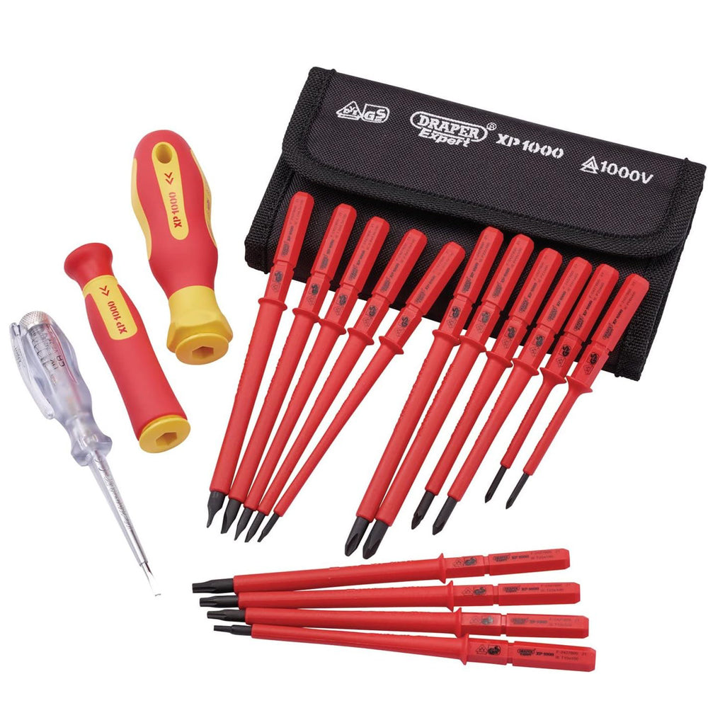 Draper XP1000 18 Piece Precision Screwdriver Set | VDE Dual Insulated Interchangeable Blade | Electrical Tool Driver Set | Hand Tools Set | 05776