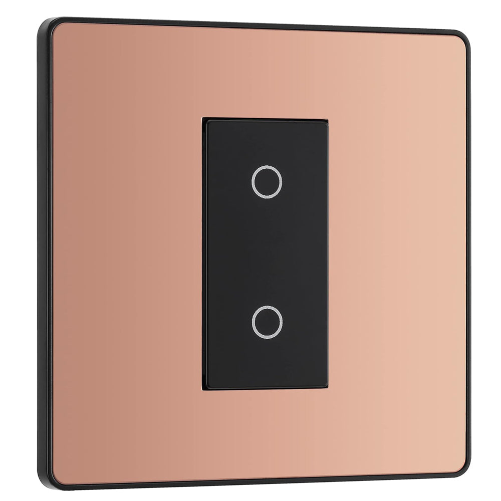BG Electrical Single Slave/Secondary Touch Dimmer Wall Light Switch, 2-Way, Trailing Edge, Screwless Front Plate, Evolve, Polished Copper, 200W, PCDCPTDS1B