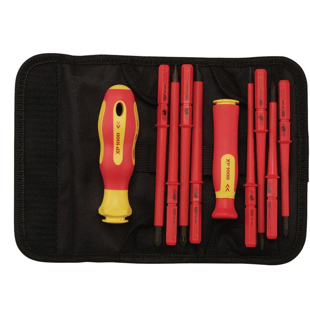 Draper XP1000 10 Piece Precision Screwdriver Set | VDE Dual Insulated Interchangeable Blade | Electrical Tool Driver Set | Hand Tools Set | 05721