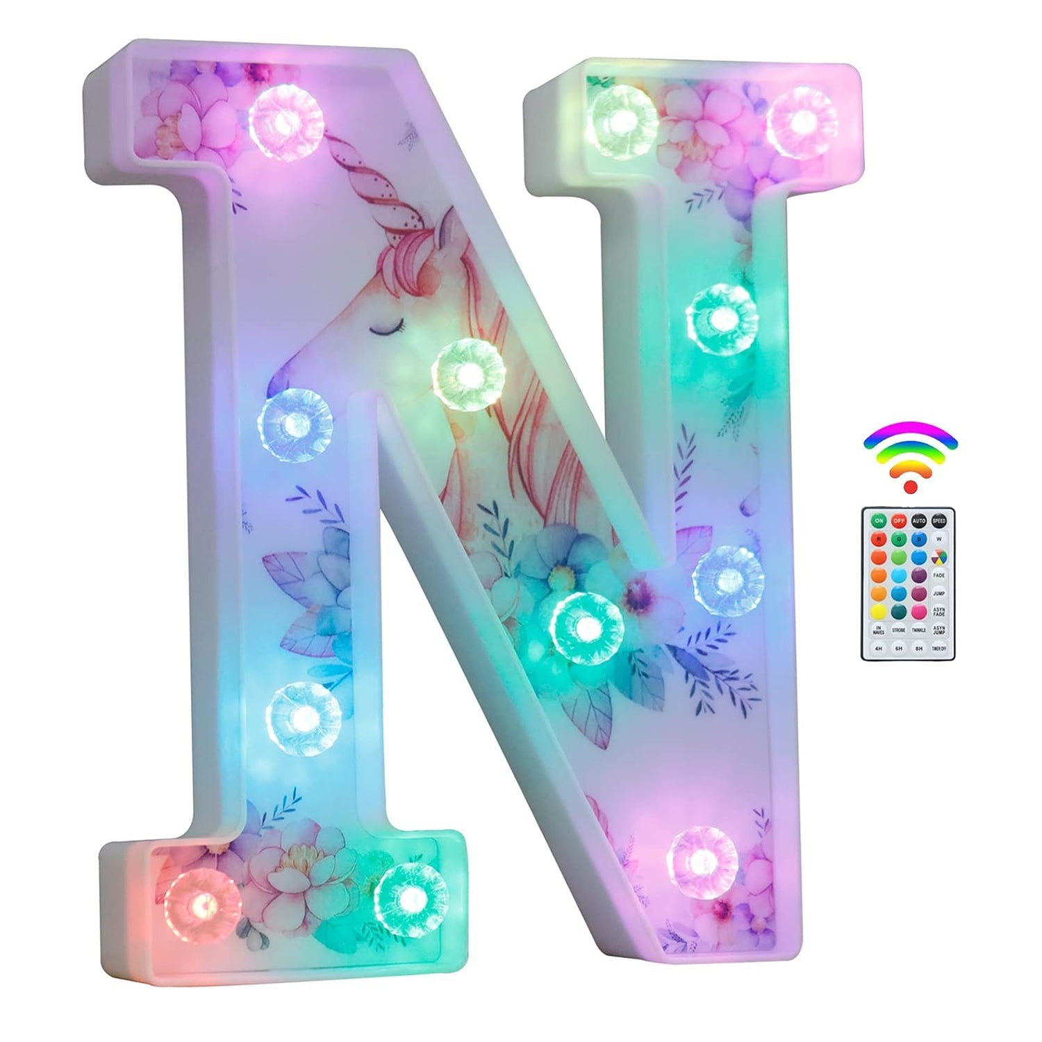 Unicorn LED Letter Light – Color Changing “N” with Remote Control