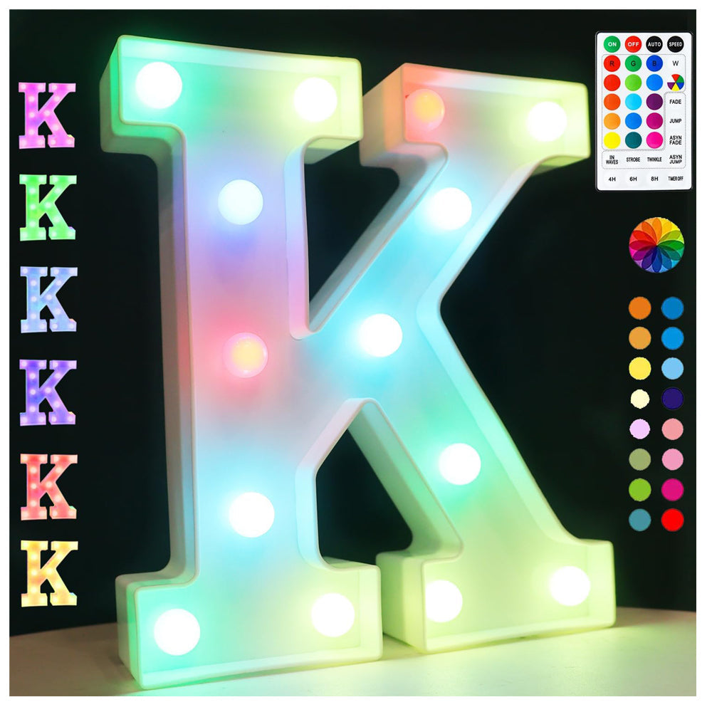 Light Up LED Marquee Letter K – 18 Colors with Remote