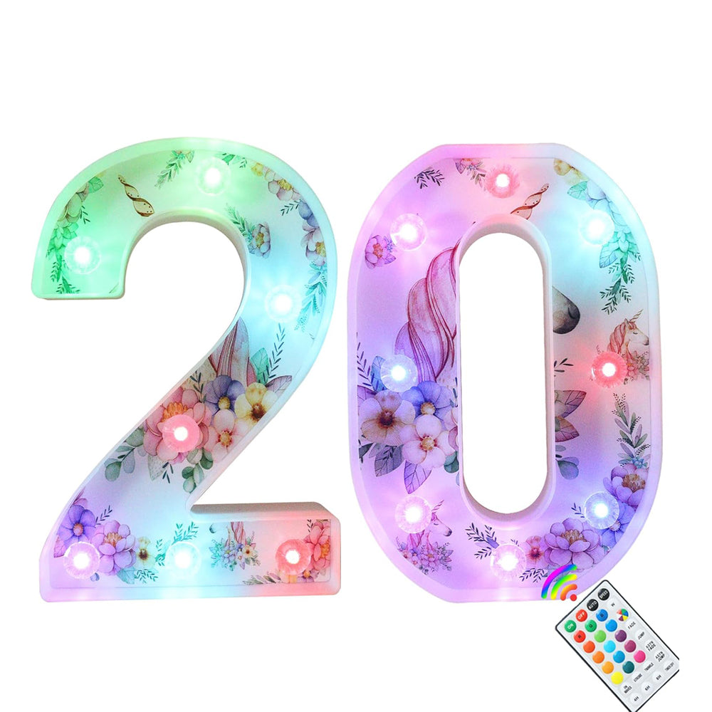 Unicorn LED Number Lights 20 Color Changing Remote