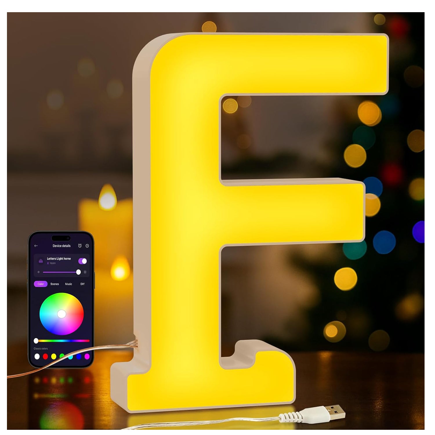 LED Light Up Letter F USB Colour Changing Night Light
