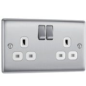 Double Switched 13A Brushed Steel Power Socket