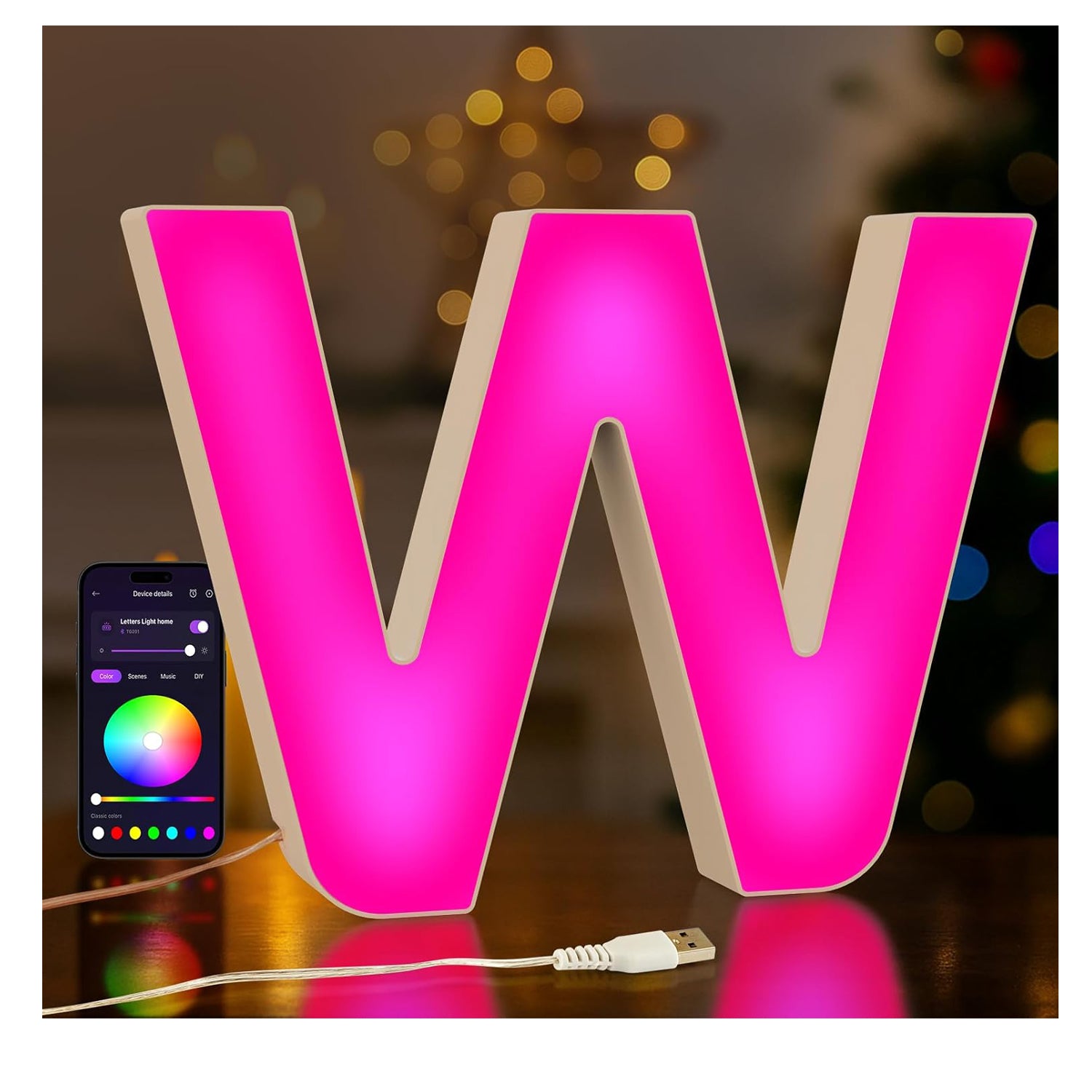 LED Letter W Colour Changing USB Night Light