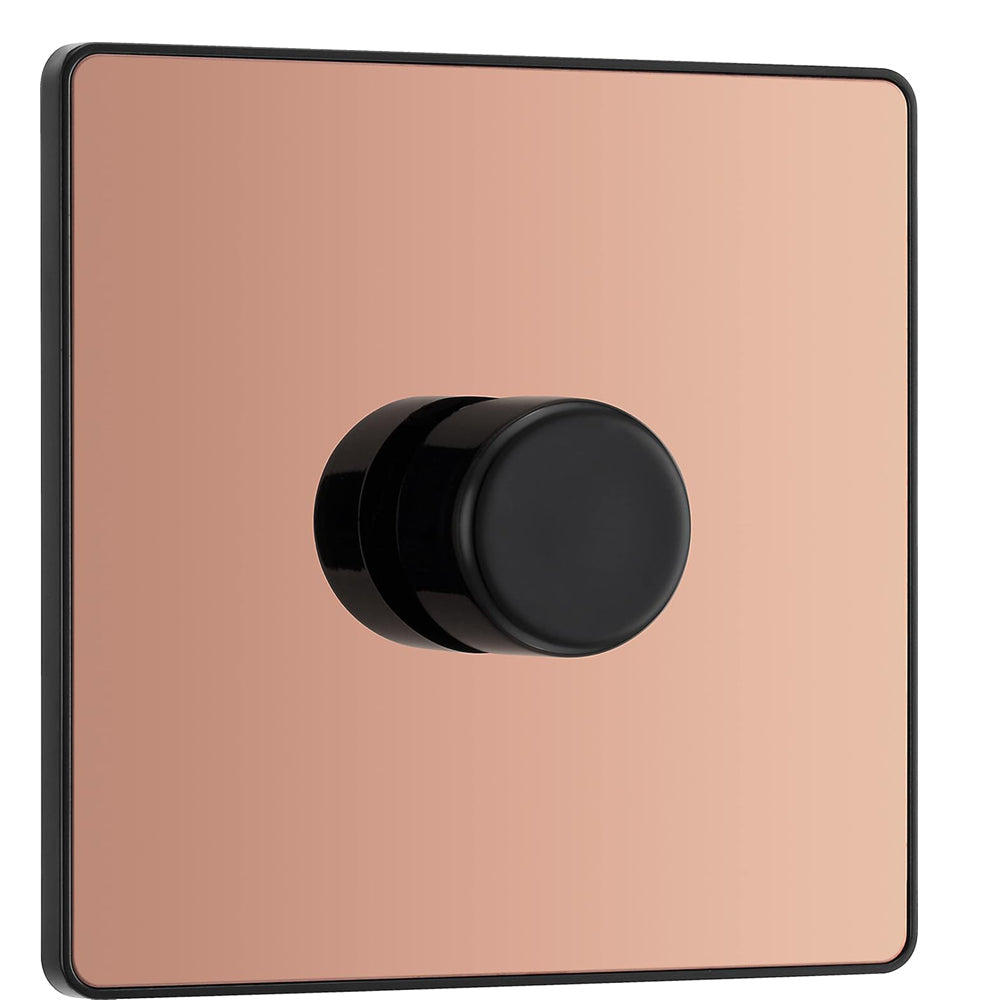 BG Electrical Intelligent Single Wall Dimmer Switch, 2 Way, Screwless Front Plate, Evolve, Polished Copper, 200W, PCDCP81B