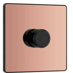 BG Electrical Intelligent Single Wall Dimmer Switch, 2 Way, Screwless Front Plate, Evolve, Polished Copper, 200W, PCDCP81B