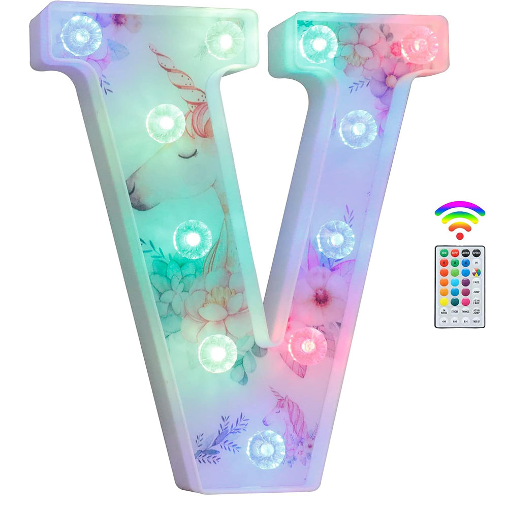 Unicorn LED Light Up Letter V – 18 Color Changing