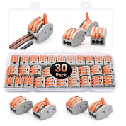 Preciva 30pcs Wire Connectors, Electrical Connector Blocks, 3 Way Compact Cable Terminals Clips Terminal Block Quick Spring, Lever Nut Assortment Conductor with Clamp 3-Port (30PCS)