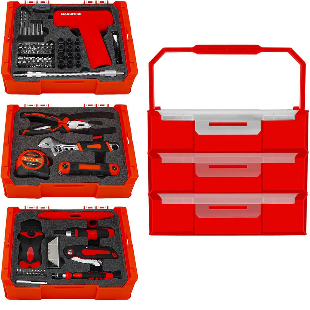 MANUFORE 81pcs 3-Layer Household Tool Set with Cordless Screwdriver