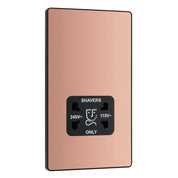 BG Electrical Dual Voltage Shaver Plug Socket, Electric Toothbrush Charger Socket for Bathrooms, Screwless Front Plate, Round Edges, Evolve, 2-Pin, Polished Copper, 115V / 240V, PCDCP20B
